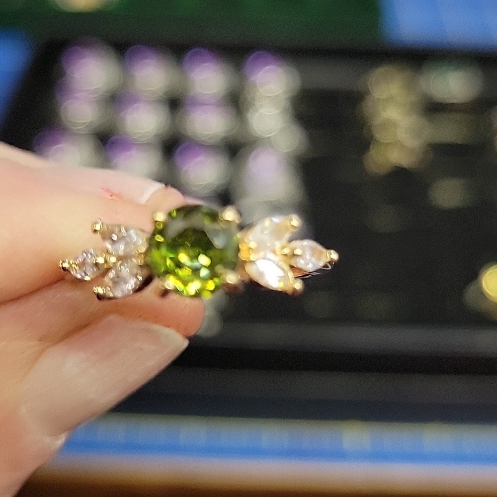Prasiolite Faux Stone Rhinestone Silver Tone Ring